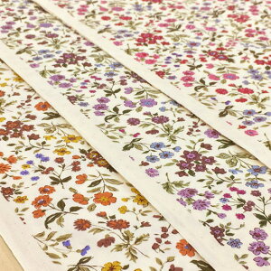 【10cm単位】生地 花柄 布 ボタニカル 植物 綿 ブロード おしゃれ オレンジ 紫 赤 系 コットンこばやし布地 110cm幅 商用利用可能 メール便3mまで