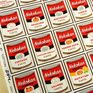 猫柄 生地 ねこ缶 10番キャンバス 赤 コットンこばやし 布 【10cm単位】切り売り 布地 110cm幅 商用利用可能 メール便2mまで