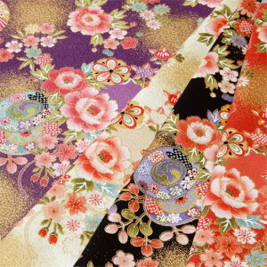 【10cm単位】和柄 生地 綿 布 和調 開花 チリメンエンボス 花手毬と鼓 プリント 布地 110cm幅 商用利用可能 メール便2.5mまで