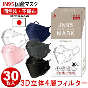 【JIS規格適合 医療用クラス3】4層構造 日本製 不織布マスク 30枚入 個包装 2箱以上で送料無料 快適立体マスク 口紅がつきにくい 大人マスク