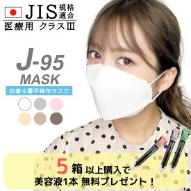 【J-95】【メーカー直営店】【JIS規格適合 医療用クラス3】4層構造 日本製 不織布マスク 30枚入 個包装 2箱以上で送料無料 快適立体マスク 口紅がつきにくい 大人マスク