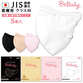 【医療用JISクラス3】不織布4層構造 携帯用 5枚入 Bellatyベラッティ 血色マスク ポスト投函