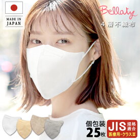 【日本製立体型マスク】【医療用クラス3】【Bellatyベラッティ】【個包装】不織布マスク JIS規格適合 4層構造 送料無料 立体マスク