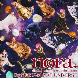 nora. digital printing madein Japan シーチング　デジタルプリント　DAYDREAM CAT UNIVERSE（単位50cm）猫/ねこ/ネコ/キャット/CAT/宇宙/ノラ/モエランスタジオ/コットン/綿/生地/プリント