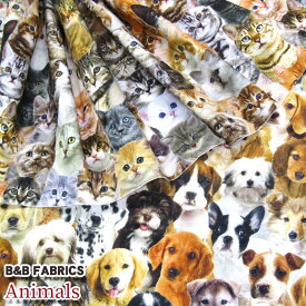 B&B FABRICS ワイド幅　アニマルズ（単位50cm）イヌ/ネコ/DOG/CAT/犬/猫/プリント/生地/綿/コットン/オランダ製/ハーフパナマ生地