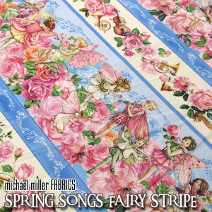 USA Cotton michael miller FABRICS SPRING SONGS FAIRY STRIPE(単位50cm)マイケルミラーファブリック/アメリカンファブリック/生地/布/コットン/綿/プリント/インポート生地/フェアリー/妖精/花/フラワー/楽器/