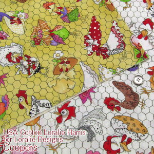 USA Cotton Loralie Harris for Loralie Designs Coopers(P50cm)[CnX/CnX/[/USARbg/AJt@ubN/AJ//Rbg/n/jg/ɂƂ/CHICKEN/g/{