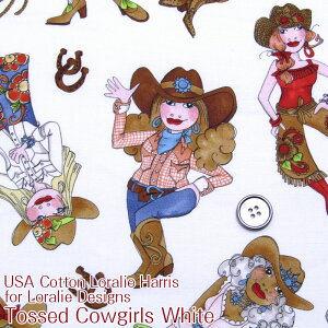 USA Cotton Loralie Harris for Loralie Designs Tossed Cowgirls White(P50cm)[CnX/CnX/[/AJt@ubN/USARbg/AJ//Rbg/n/JE{[C/EGX^