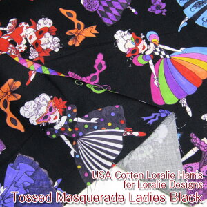 USA Cotton Loralie Harris for Loralie Designs Tossed Masquerade Ladies Black(P50cm)[CnX/CnX/[/AJt@ubN/n/ʕ/}XJ[h