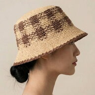 〈キット〉ギンガムチェックのサマーバケットハット　キット　Designed by chocomaru【キット/手芸/編み…