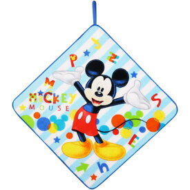 Disney ディズニー ミッキーマウス キャラクター 男の子 タオル ループ付き ハンドタオル 幼稚園タオル 吊り下げ 手拭き ひも付きタオル 約33×33cm