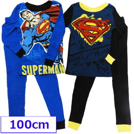 送料無料 スーパーマン 子供用 パジャマ キッズパジャマ 寝間着 ルームウエア Tシャツ 長袖 2着セット 4歳 100cm