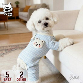 【スーパーSALE50%OFF】犬服 ロンパース チェック柄 クマさん刺繍 Dカン付き つなぎ 抜け毛防止 ドッグウェア 小型犬 中型犬 春夏 おしゃれ