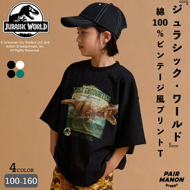 【ジュラシック・ワールド】綿100% ビンテージ風プリント 半袖 Tシャツ キッズ 子ども ボーイズ ガールズ ユニセックス ジュニア 100cm 110cm 120cm 130cm 140cm 150cm 160cm 春 夏 トレンド カジュアル シンプル【PAIRMANON STREET】