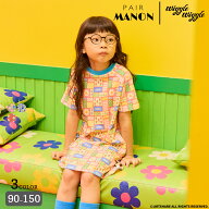 ＼50%OFFクーポン★／【wiggle wiggle】ガールズ 総柄 リンガー襟 半袖 ワンピース 子供服 子ども 女の子…