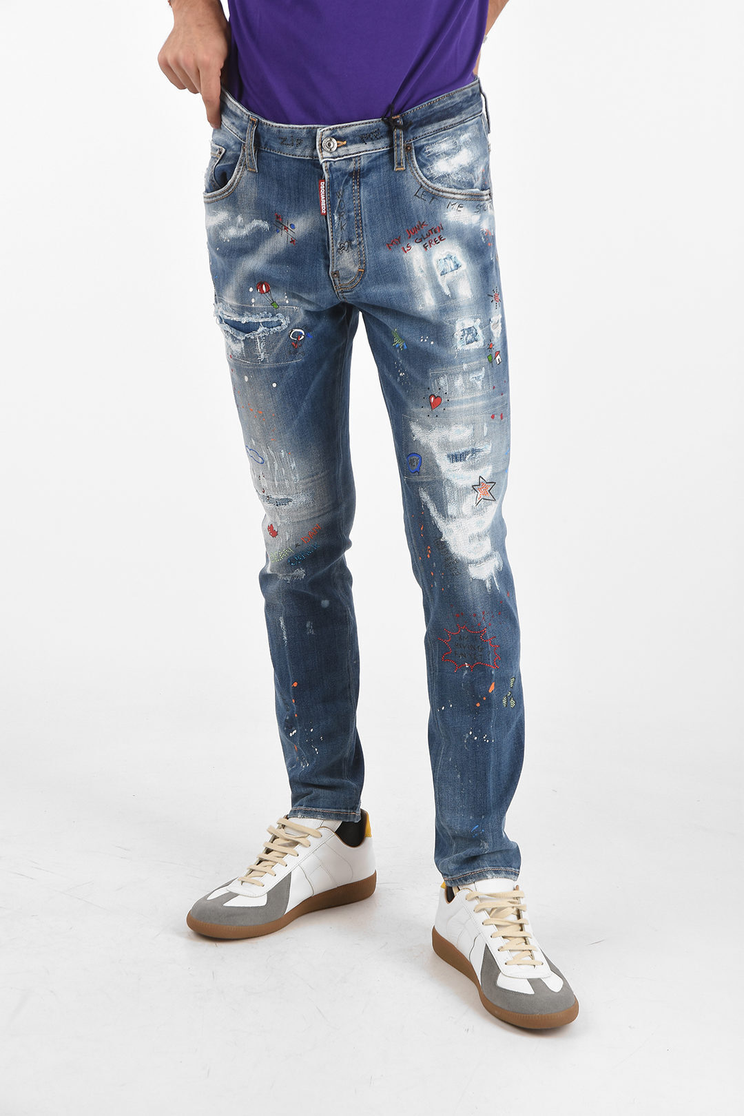 DSQUARED2 ディースクエアード Blue デニム S74LB0922 S30708 470 メンズ PRINTED SKATER STRETCH DENIMS WITH STRASS  dk