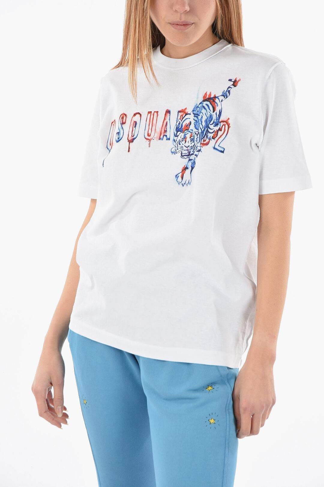 DSQUARED2 ディースクエアード White トップス S75GD0239 S22507 100 レディース PRINTED DOODLE LOGO TWISTED RENNY FIT T-SHIRT  dk