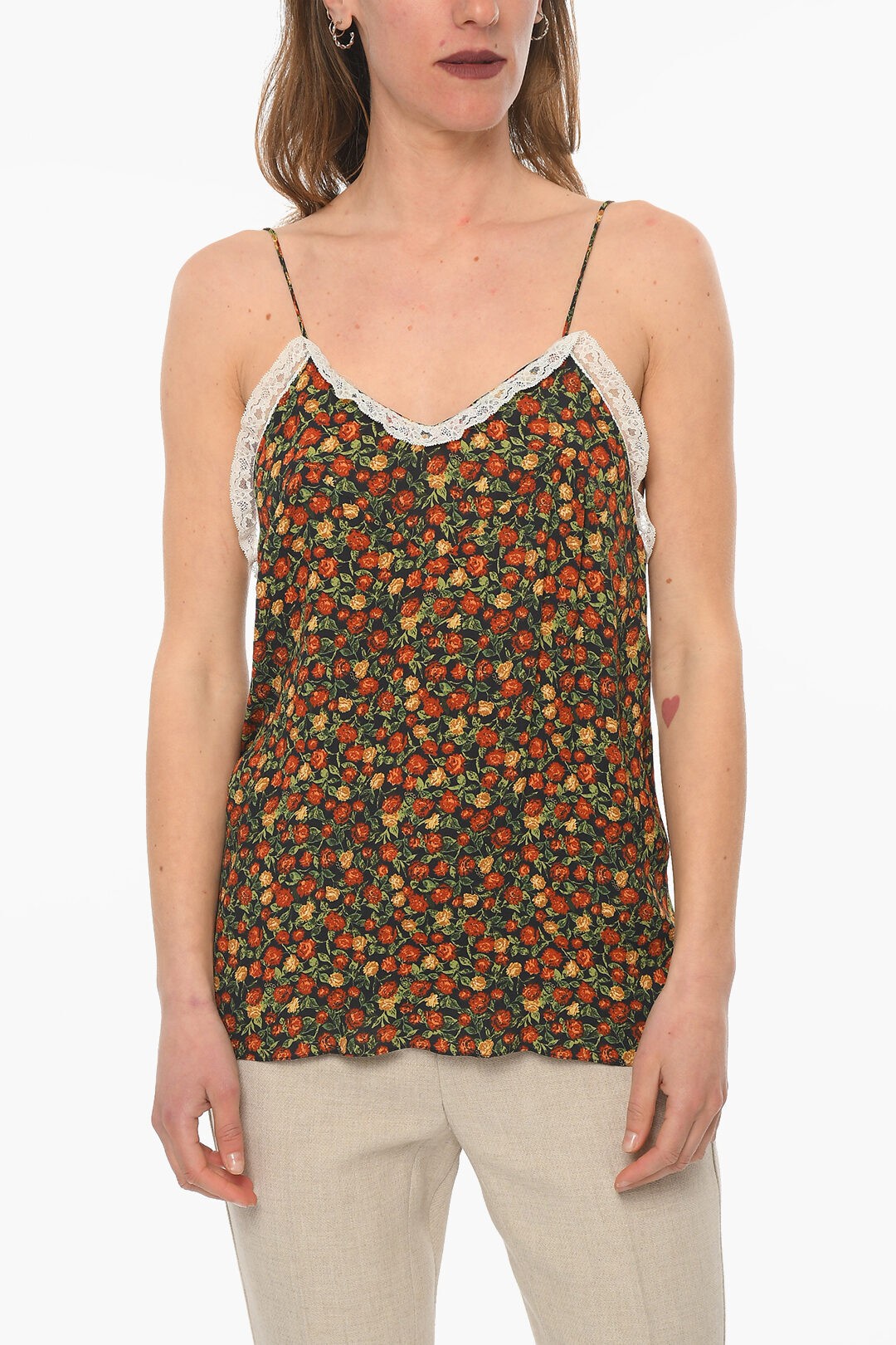 GUCCI グッチ Multicolor トップス 642451ZAFLP H 1096 レディース TANK TOP WITH LACE TRIMS AND FLORAL PRINT ALLOVER  dk