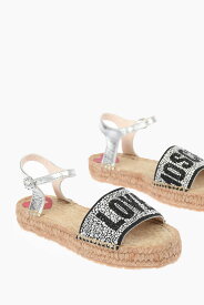 【本日5の付く日ポイント4倍!!】 MOSCHINO モスキーノ フラットシューズ JA16053G0CJB0902 レディース LOVE LAMINATED LEATHER ANKLE STRAP SANDALS WITH RHINESTONED 【関税・送料無料】【ラッピング無料】 dk