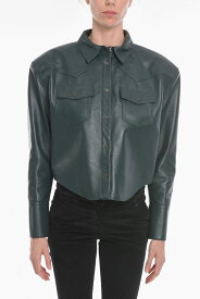 THE MANNEI ザ・マンネイ シャツ RE22TM ERSKINE 0 GREEN レディース SOFT-LEATHER ERSKINE CROPPED SHIRT WITH PADDED SHOULDERS 【関税・送料無料】【ラッピング無料】 dk