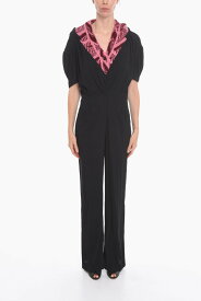 【0の付く日ポイント4倍】 PRADA プラダ パンツ P298ETS212 1ZP1 F004P レディース SHORT-SLEEVED JUMPSUIT WITH JACQUARD V-NECK 【関税・送料無料】【ラッピング無料】 dk