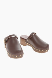 ANCIENT GREEK SANDALS エンシェント グリーク サンダルズ パンプス CLASSICCLOSEDCLOGCHESTNUT MARRONE レディース LEATHER MULES WITH STRAP AND GOLD STUDS 6CM 【関税・送料無料】【ラッピング無料】 dk