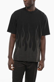 VISION OF SUPER ビジョンオブスーパー トップス VS00325 メンズ SOLID COLOR CREW-NECK T-SHIRT WITH FLAMES PRINT 【関税・送料無料】【ラッピング無料】 dk