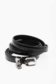 ALEXANDER MCQUEEN アレキサンダー マックイーン ベルト 687076 1HB0Y 1000 レディース CROCODILE EFFECT LEATHER SLIM BELT WITH SKULL CHARM 15MM 【関税・送料無料】【ラッピング無料】 dk