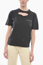 DSQUARED2 ディースクエアード トップス S72GD0357 S22146 814 レディース COTTON BLEND DESTROYED T-SHIRT WITH PRINTED LOGO 【関税・送料無料】【ラッピング無料】 dk