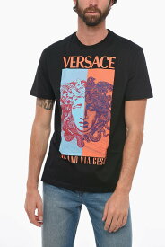 VERSACE ヴェルサーチ トップス 1008491 1A06070 1B000 メンズ CREW NECK MEDUSA COTTON T-SHIRT WITH MAXI PRINT 【関税・送料無料】【ラッピング無料】 dk