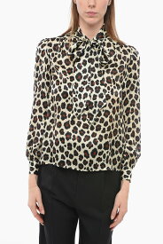 SAINT LAURENT PARIS イヴ サンローラン シャツ 642307 レディース ANIMAL PATTERNED SILK BLOUSE WITH TIE NECK 【関税・送料無料】【ラッピング無料】 dk