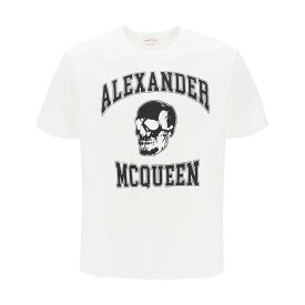 ALEXANDER MCQUEEN アレキサンダー マックイーン ホワイト Bianco Alexander mcqueen t-shirt with varsity logo and skull print Tシャツ メンズ 秋冬2023 759442 QVZ29 【関税・送料無料】【ラッピング無料】 ik