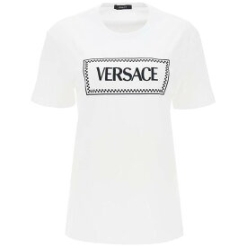 VERSACE ヴェルサーチ ホワイト Bianco Versace t-shirt with logo embroidery Tシャツ レディース 秋冬2023 1011882 1A08573 【関税・送料無料】【ラッピング無料】 ik
