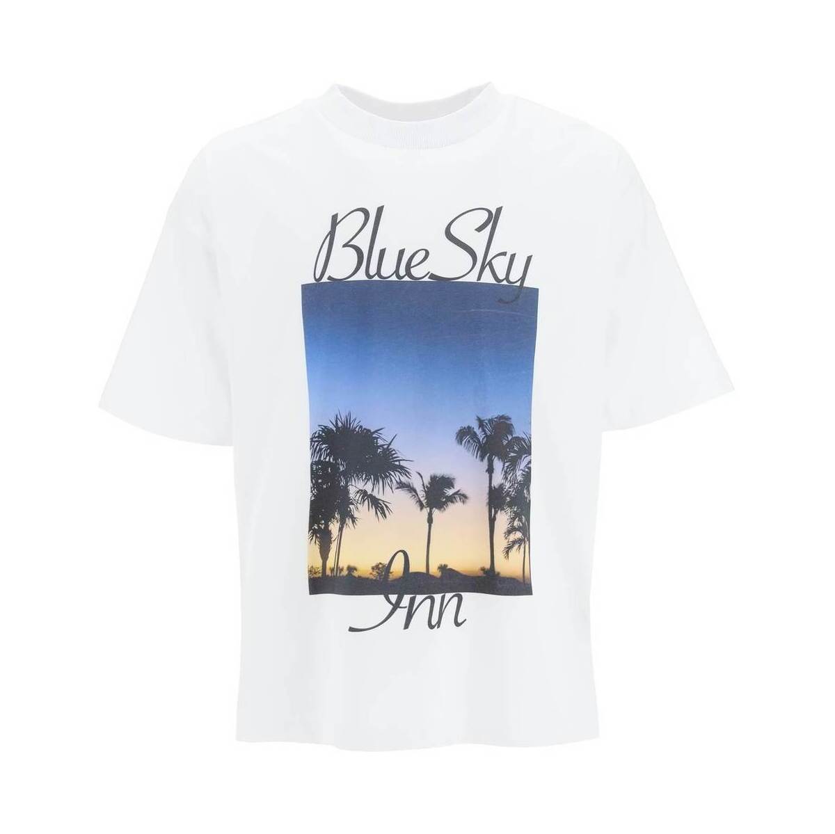 買取 額 BLUE SKY INN Bianco Blue sky inn printed logo t-shirt T