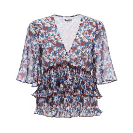 GANNI ガニー マルチカラー Multicolor Ganni pleated blouse with floral motif トップス レディース 春夏2024 F8865 【関税・送料無料】【ラッピング無料】 ik