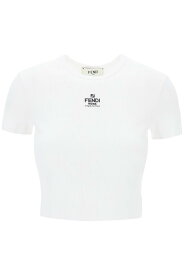 FENDI フェンディ ホワイト Bianco Fendi cropped t-shirt with logo embroidery Tシャツ レディース 春夏2024 FS8110 ANQM 【関税・送料無料】【ラッピング無料】 ik