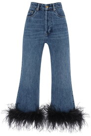 MIU MIU ミュウ ミュウ ブルー Blu Miu miu feather-trimmed cropped jeans デニム レディース 春夏2024 GWP496 139H 【関税・送料無料】【ラッピング無料】 ik