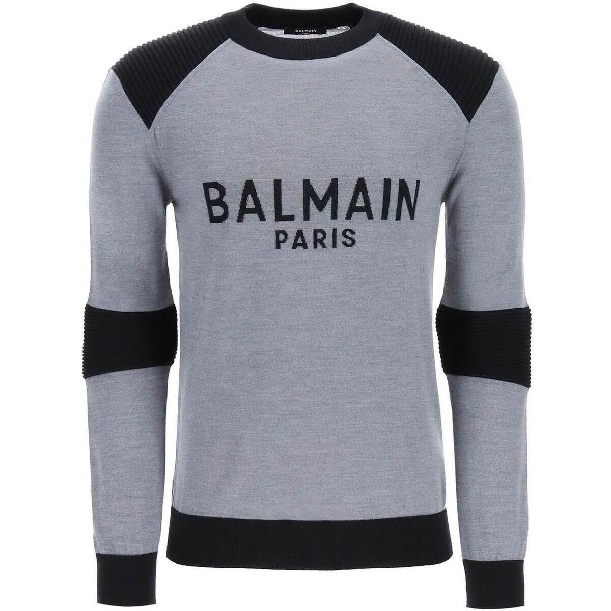 BALMAIN バルマン Grigio Balmain logo virgin wool sweater with ribbed inserts トレーナー メンズ 秋冬2022 YH0KD085KD23  ik