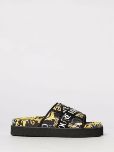 ���F���T�[�` �W�[���Y �N�`���[�� VERSACE JEANS COUTURE �t���b�g�V���[�Y �T���_�� �����Y �u���b�N Flat Shoes 80YA3SM2ZS634 �֐� �������� 2026SS gi