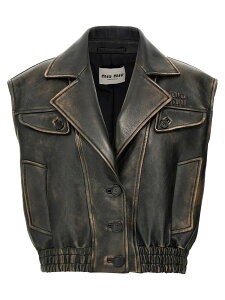 �~���E �~���E MIU MIU �W�� �x�X�g ���f�B�[�X �u���E�� Vests Logo nappa vest MPT292SOOO1134F0844 Brown �֐� �������� 2025SS ju