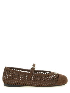 �v���_ PRADA �t���b�g�V���[�Y �t���b�g�V���[�Y ���f�B�[�X �u���E�� Flat Shoes Crochet cotton ballet flats 1F364OF0052F46F0324 Brown �֐� �������� 2026SS ju