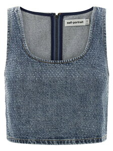 �Z���t �|�[�g���[�g SELF PORTRAIT T�V���c �g�b�v�X ���f�B�[�X �u���[ T-shirts and tops 'Rhinestone Denim Crop' top RS26826TBLBLUE Blue �֐� �������� 2026SS ju