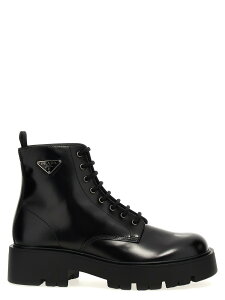 �v���_ PRADA �u�[�c �����Y �u���b�N Boots Logo brushed leather ankle boots 2TG242FG000B4LF0002 Black �֐� �������� 2024AW ju