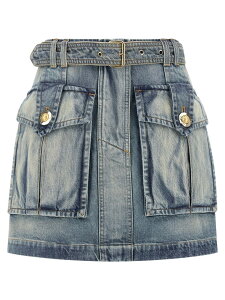 �o���}�� BALMAIN �X�J�[�g ���f�B�[�X �u���[ Skirts Cargo pocket skirt FF1LBA88DF796FC Light Blue �֐� �������� 2025AW ju