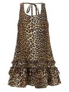 �K�j�[ GANNI �����s�[�X �h���X ���f�B�[�X �u���E�� Dresses 'Leopard Cotton Poplin Mini' dress W0906943 Brown �֐� �������� 2025AW ju
