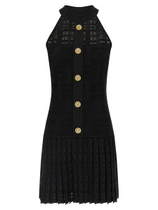 �o���}�� BALMAIN �����s�[�X �h���X ���f�B�[�X �u���b�N Dresses Tartan knit dress GF1R3375KJ360PA Black �֐� �������� 2026SS ju