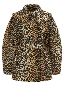 �K�j�[ GANNI �g�����`�R�[�g �R�[�g ���f�B�[�X �u���E�� Coats and trench coats 'Leopard Duchesse Nylon Short' trench coat A1010074859 Brown �֐� �������� 2026SS ju
