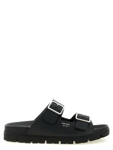 �v���_ PRADA �t���b�g�V���[�Y �T���_�� �����Y �u���b�N Flat Shoes Rubber slides 2X3159FG0003LKKF0002 Black �֐� �������� 2026SS ju