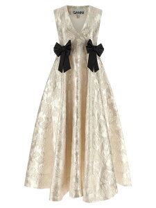 �K�j�[ GANNI �����s�[�X �h���X ���f�B�[�X �z���C�g Dresses 'Cloque V-Neck' dress A1030151135 White �֐� �������� 2026SS ju