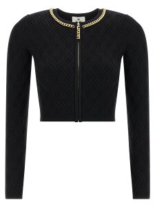 �G���U�x�b�^ �t�����L ELISABETTA FRANCHI �Z�[�^�[ �j�b�g�E�F�A ���f�B�[�X �u���b�N Knitwear Jewel zip puller cardigan MK29B56E2110 Black �֐� �������� 2025AW ju